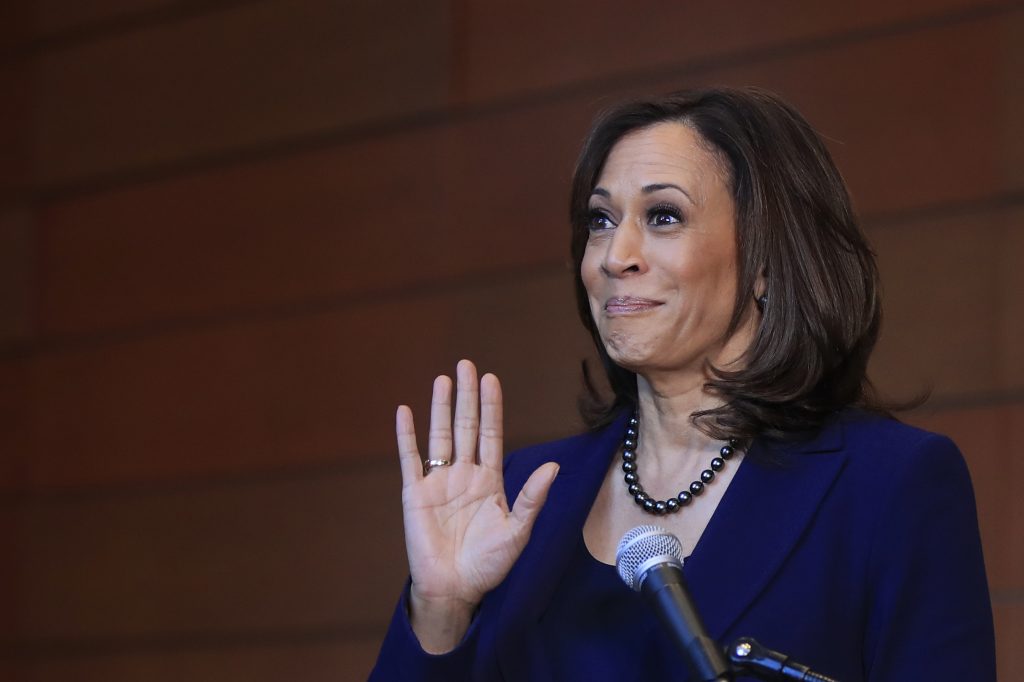 Kamala Harris Sen. Kamala Harris, D-Calif., speaks to members of the media at her alma mater, Howard University, Monday, Jan. 21, 2019 in Washington, following her announcement earlier in the morning that she will run for president. Harris, a first-term senator and former California attorney general known for her rigorous questioning of President Donald Trump's nominees, entered the Democratic presidential race on Monday. Vowing to
