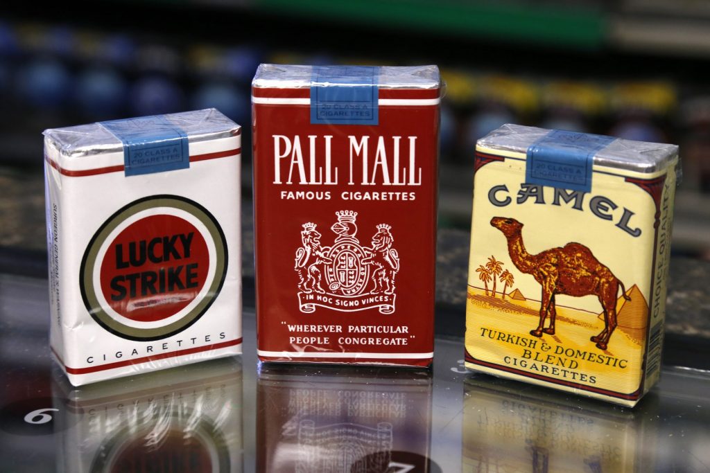 AP_328861709547-1920×1280 In this Friday, July 17, 2015 photo, unfiltered Lucky Strike, Pall Mall, and Camel cigarettes, Reynolds American brands, are on display at a Smoker Friendly shop in Pittsburgh. (Gene J. Puskar / The Associated Press)