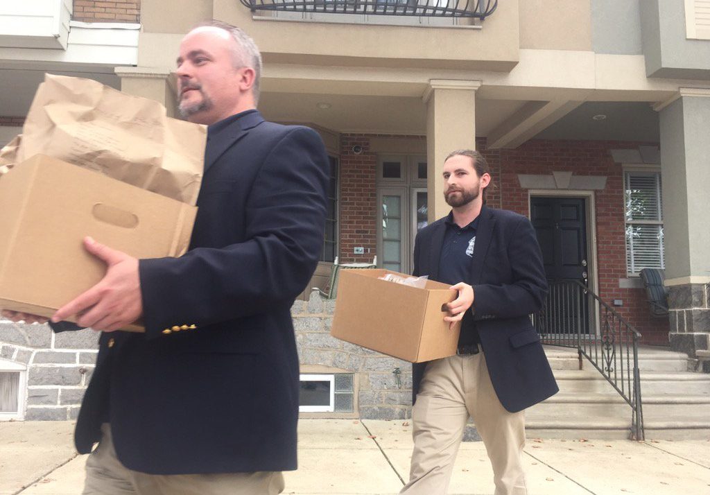 CpHMZqxWcAAEZXl Unmarked boxes taken from John 'Johnny Doc' Dougherty's home during a raid in 2016. (Bobby Allyn/WHYY)