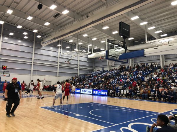 The stands were two-thirds full for the Blue Coats' debut at their new Wilmington arena. (Cris Barrish, WHYY News)