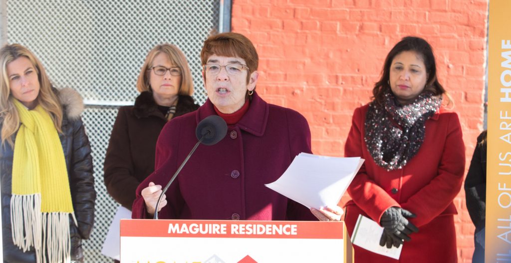 JANUARY 15, 2019 – PHILADELPHIA, PA — Construction Kickoff for Project HOME’s Maguire Residence at 1820 E. Orleans Street Tuesday, January 15, 2019. PHOTOS © 2019 Jay Gorodetzer — Jay Gorodetzer Photography, www.JayGorodetzer.com Sister Mary Scullion, co-founder of Project HOME, speaks at the construction kickoff ceremony for the nonprofit's Maguire Residence in Kensington on Jan. 15. It will be housing for homeless people with an addiction. (Photo courtesy of Jay Gorodetzer)