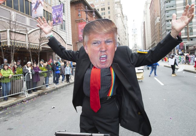 Jerry Ordenker was a crowd favorite as he satirized Donald Trump. (Jonathan Wilson for WHYY)