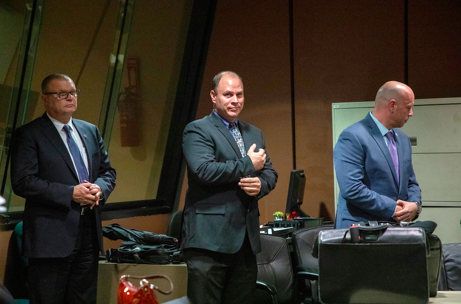 Screen Shot 2019-01-17 at 3.55.04 PM In this Oct. 30, 2018 file photo, from left, former Detective David March, Chicago Police Officer Thomas Gaffney and former officer Joseph Walsh appear at a pre-trial hearing in Chicago. The three Chicago police officers are accused of participating in a cover-up of the fatal shooting of Laquan McDonald (Zbigniew Bzdak/Chicago Tribune via AP)