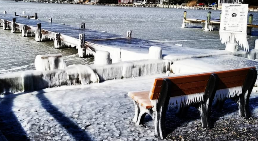 The partially frozen Barnegat Bay on Jan. 21, 2019. (Image courtesy of the Harvey Cedars Police Department)