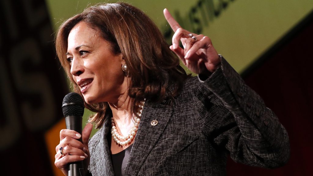 Sen. Kamala Harris, D-Calif., speaks at Vote For Justice: An Evening of Empowerment with activists and artists at the Newseum in May 2018. Sen. Kamala Harris, D-Calif., speaks at Vote For Justice: An Evening of Empowerment with activists and artists at the Newseum in May 2018. (Paul Morigi/AP)