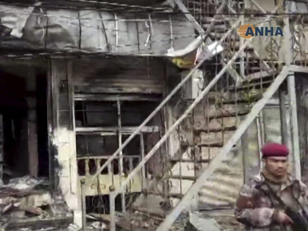 An explosion damaged a restaurant in Manbij, Syria, Wednesday, shown in a screengrab from the Kurdish Hawar News agency, or ANHA. An explosion damaged a restaurant in Manbij, Syria, Wednesday, shown in a screengrab from the Kurdish Hawar News agency, or ANHA. (ANHA/AP)