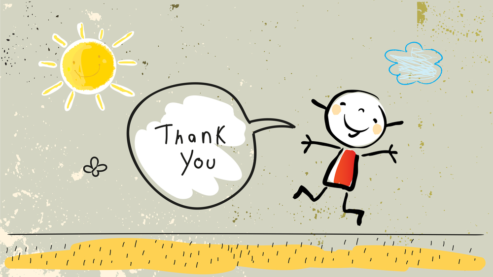 Kids thank you card vector illustration. Jumping child saying th Kids thank you card. (Image Courtesy/BigStock)