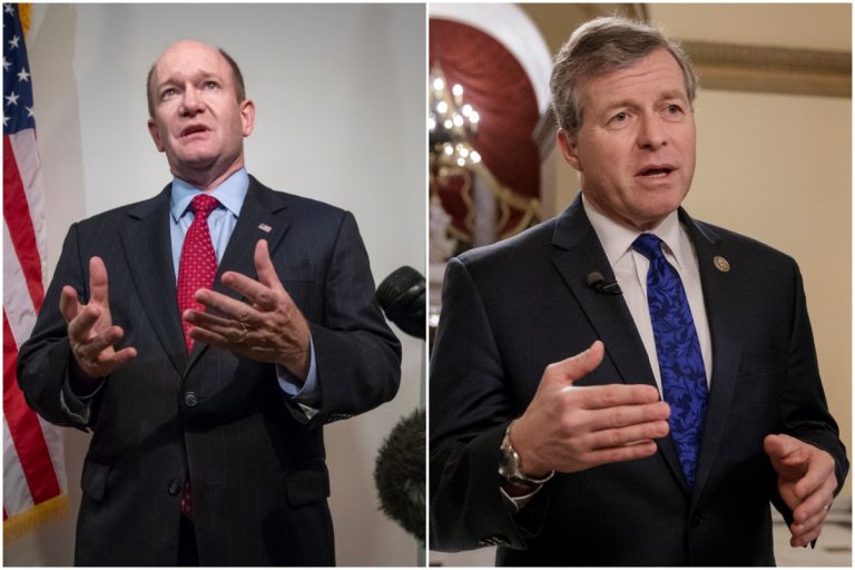 Left: Sen. Chris Coons (AP Photo/J. Scott Applewhite)
Right: Fmr. Rep. Charlie Dent (AP Photo/J. Scott Applewhite, File) 
