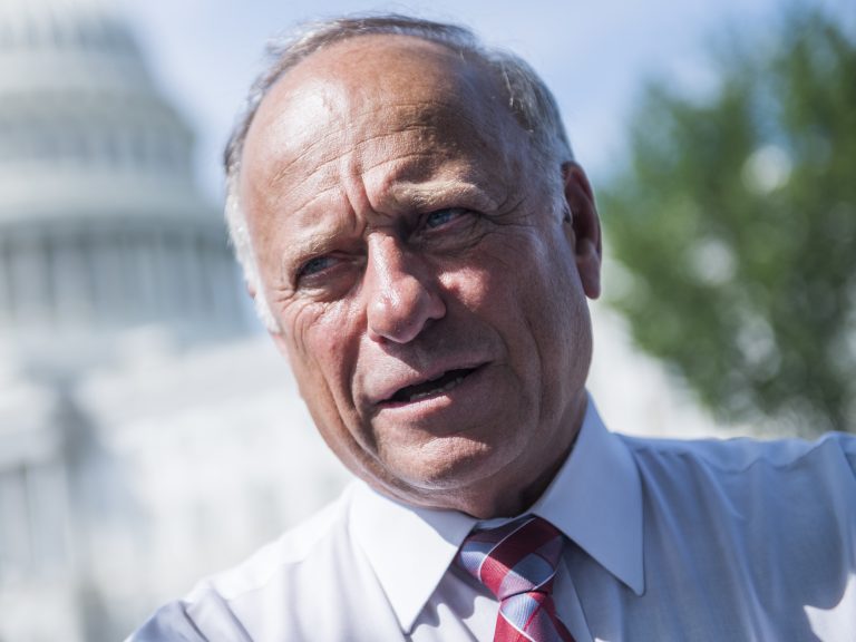 Rep. Steve King, R-Iowa, attends a rally with Angel Families on the East Front of the Capitol, to highlight crimes committed by illegal immigrants in the U.S., on September 7, 2018. (Tom Williams/CQ-Roll Call, Inc.)