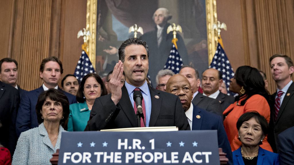 Rep. John Sarbanes, D-Md., speaks during a news conference to unveil House Democrats' anti-corruption bill, known as H.R. 1, the For the People Act, at the U.S. Capitol on Friday. (Andrew Harrer/Bloomberg via Getty Images)