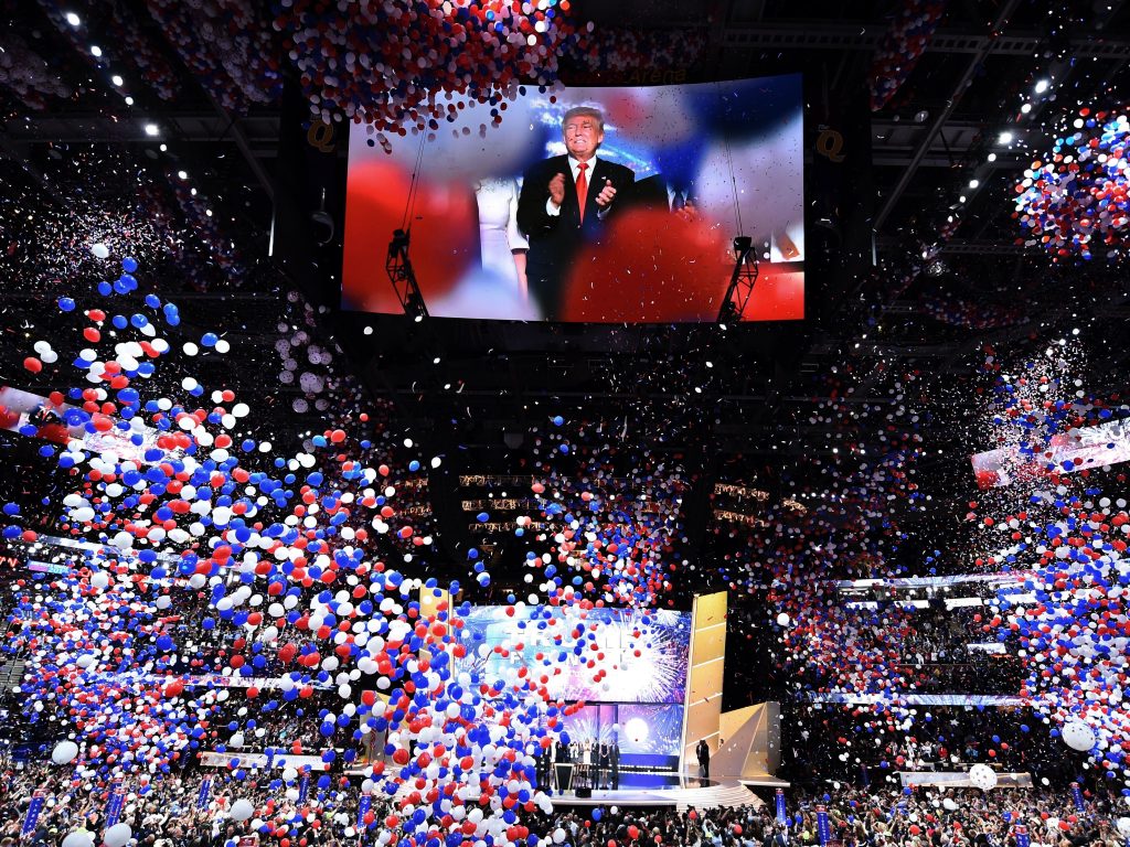 Donald Trump accepts the 2016 GOP presidential nomination at the Republican National Convention in Cleveland. Some party activists want to prevent a primary challenge to Trump in 2020. (Jim Watson/AFP/Getty Images)
