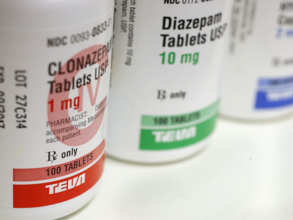 The drugs clonazepam and diazepam are both benzodiazepines; they’re better known by the brand names Klonopin and Valium. The drug class also includes Ativan, Librium and Halcion. The drugs clonazepam and diazepam are both benzodiazepines; they're better known by the brand names Klonopin and Valium. The drug class also includes Ativan, Librium and Halcion. (Bloomberg/Getty Images)