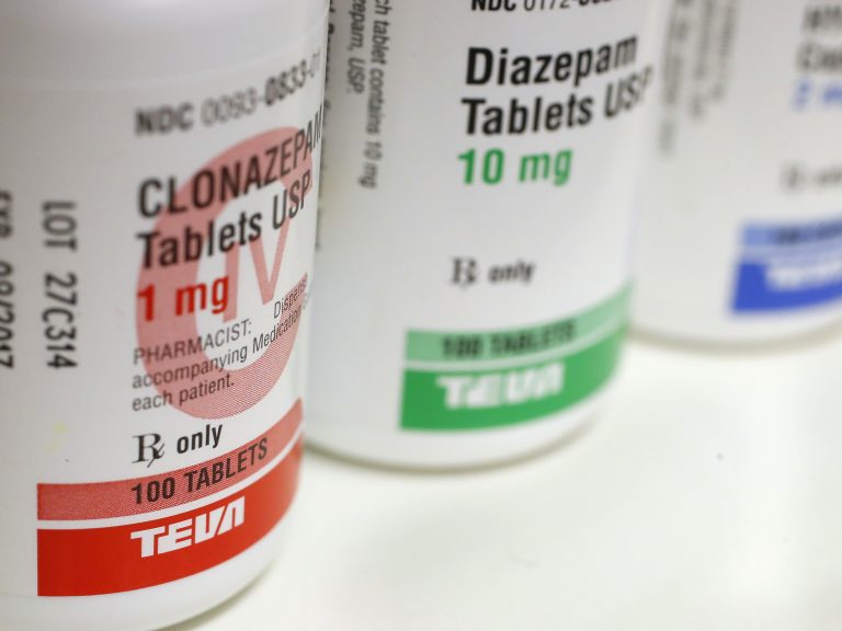 The drugs clonazepam and diazepam are both benzodiazepines; they're better known by the brand names Klonopin and Valium. The drug class also includes Ativan, Librium and Halcion. (Bloomberg/Getty Images)