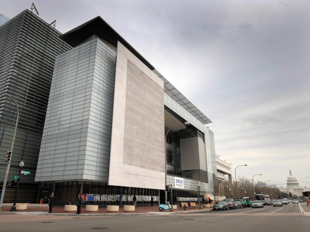 The Newseum building in 2008, the year it moved into its Washington, D.C., home. On Friday, Johns Hopkins University announced that it is acquiring the building for $372.5 million. The Newseum building in 2008, the year it moved into its Washington, D.C., home. On Friday, Johns Hopkins University announced that it is acquiring the building for $372.5 million. (Tim Sloan/AFP/Getty Images)