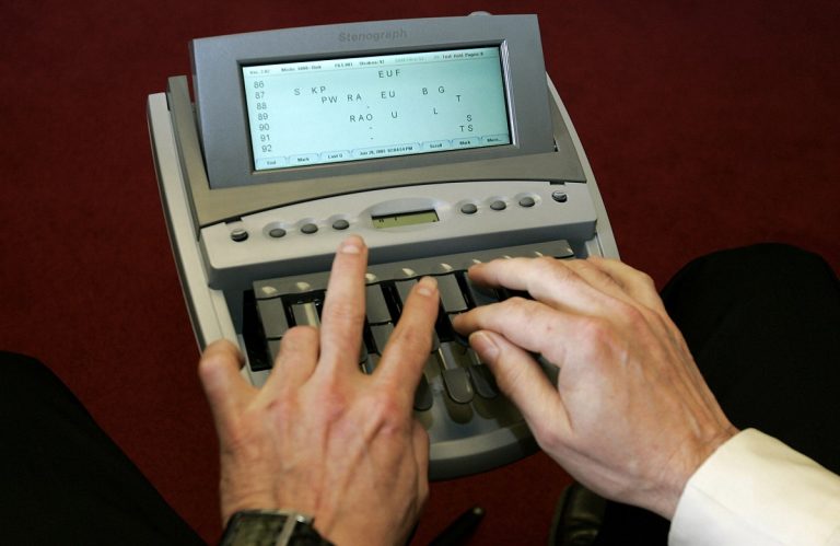 Stenographers take rapid-fire dictation at twice the speed of speedy typists, deciphering regional accents and paying ardent attention to the most arcane talk. (AP Photo/Haraz Ghanbari)