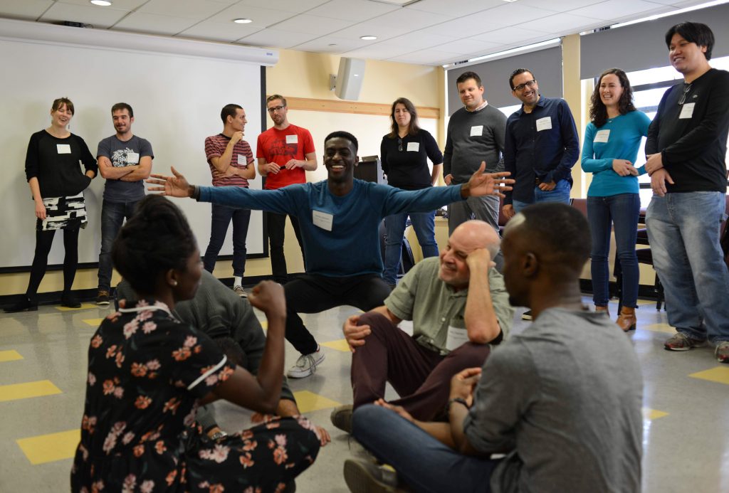 stutter_the_pulse_paul_isgard_01 During an icebreaker at the 2018 NYC Stutters conference, attendees play with movement and sound — a treat for those who grew up hating their voices. (Photo courtesy of Paul Isgard)