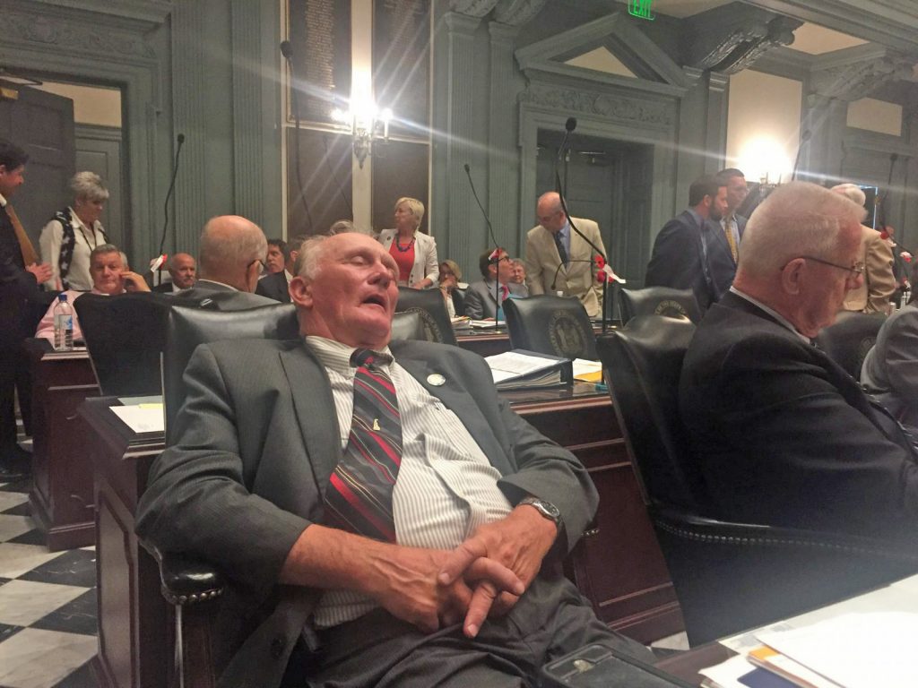 wilson-1600×1200 State Rep. Dave Wilson has eyes closed, appears to be sleeping in a late-night legislative session.