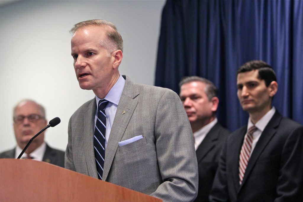 2019 02 06-e lee-william mcswain-philadelphia 615 chestnut-supervised injection site lawsuit U.S. Attorney William McSwain announces a lawsuit to prevent a supervised injection site from opening in Philadelphia.