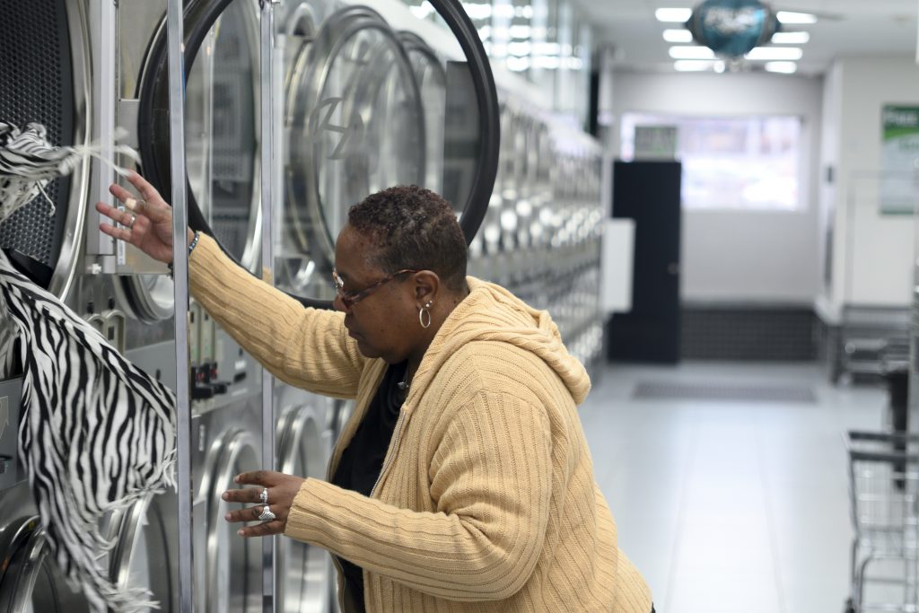 Former Eagles Testify to City Council in Support of Free Business Approvement Program Venita Bracy at a laundromat in Northeast Philadelphia, on Feb. 15, 2019. (Bastiaan Slabbers for WHYY)