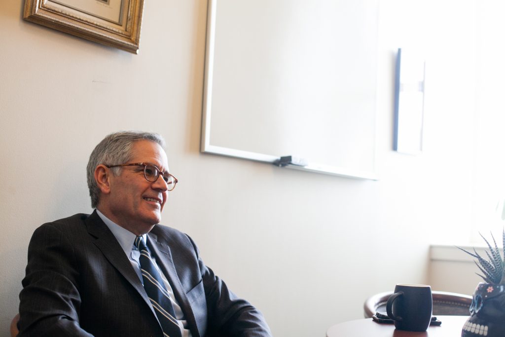 2019 2 1- b larrison- philadelphia district attorneys office- larry krasner jondhi harrell- district attorney larry krasners first year in office_ Philadelphia District Attorney Larry Krasner is pictured in the District Attorney's Office in Center City Friday February 1, 2019. (Brad Larrison for WHYY)