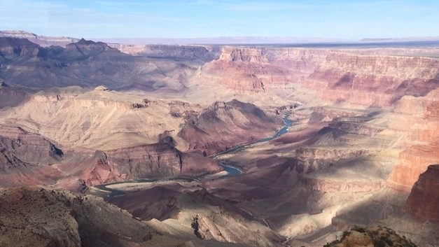 The view of the Grand Canyon from the top floor of Desert View Watchtower on the southeastern rim. Eleven tribes have traditional ties to the Grand Canyon. The view of the Grand Canyon from the top floor of Desert View Watchtower on the southeastern rim. Eleven tribes have traditional ties to the Grand Canyon.
(Laurel Morales/KJZZ)