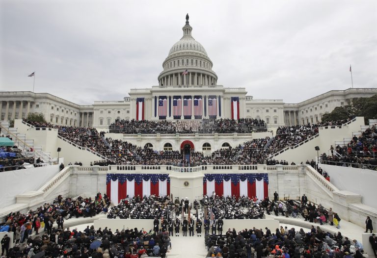 In this Jan. 20, 2017, file photo, President Donald Trump gives his inaugural address after being sworn in as the 45th president of the United States during the 58th Presidential Inauguration at the U.S. Capitol in Washington. Big money from billionaires, corporations and a roster of NFL owners poured into Donald Trump’s inaugural committee in record-shattering amounts, to pull off an event that turned out considerably lower-key than previous inaugural celebrations. (Patrick Semansky/AP Photo, File)