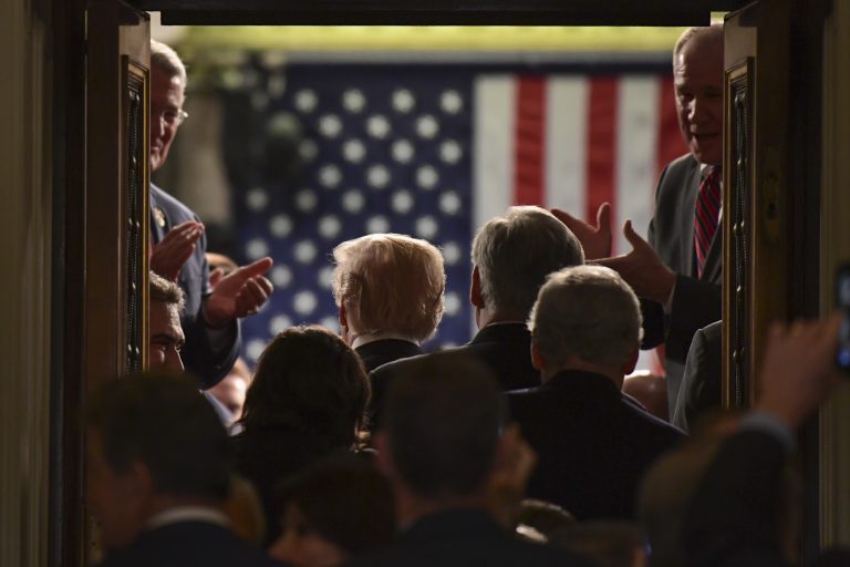 In this file photo, President Donald Trump walks into the House Chamber as he arrives for his State of the Union address to a joint session of Congress on Capitol Hill in Washington, Tuesday, Jan. 30, 2018. (Susan Walsh/AP Photo)