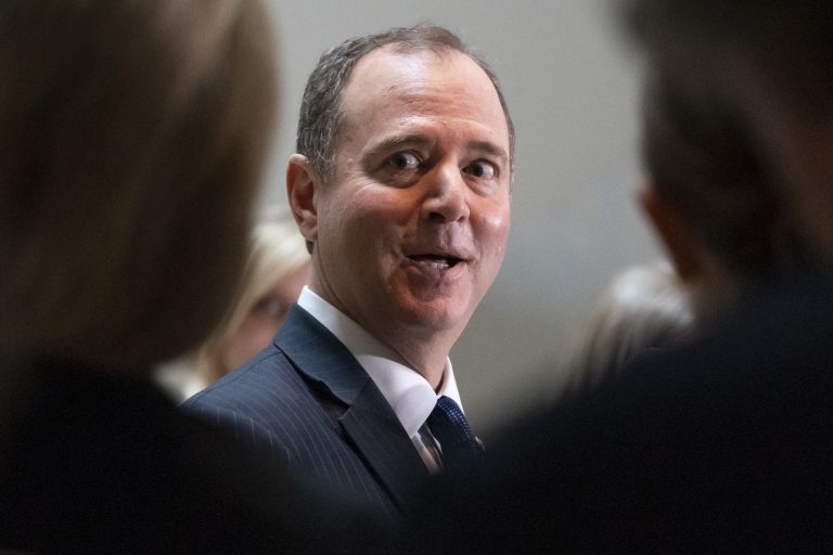 House Intelligence Committee Chairman Adam Schiff, D-Calif., speaks with reporters after his panel voted in a closed session to send more than 50 interview transcripts from its now-closed Russia investigation to special counsel Robert Mueller, on Capitol Hill in Washington, Wednesday, Feb. 6, 2019.  (J. Scott Applewhite/AP Photo)