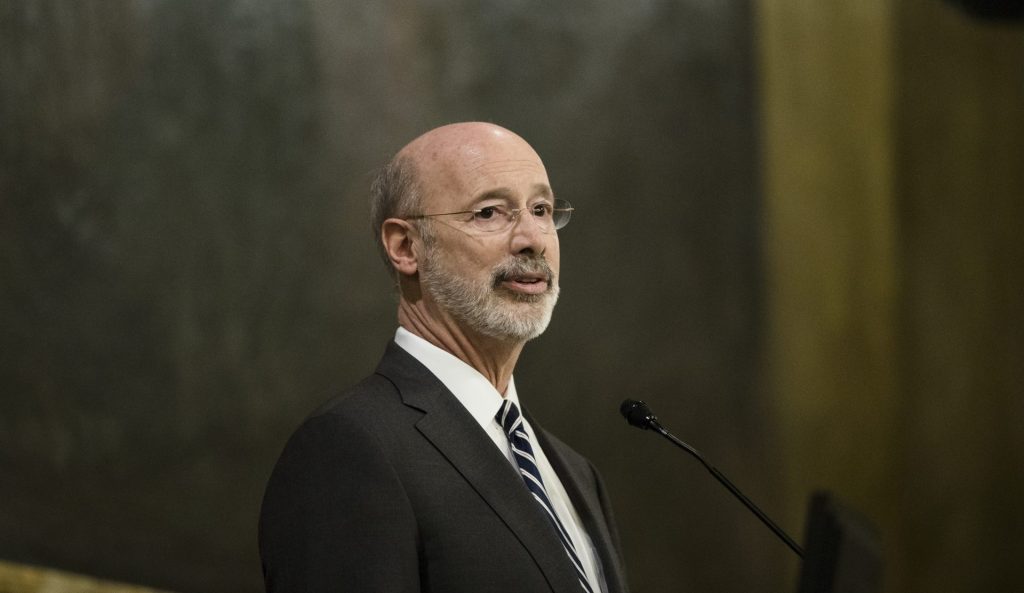 AP_19037752857540-e1549543318672-1920×1111 Democratic Gov. Tom Wolf delivers his budget address for the 2019-20 fiscal year to a joint session of the Pennsylvania House and Senate in Harrisburg, Pa., Tuesday, Feb. 5, 2019. (AP Photo/Matt Rourke)