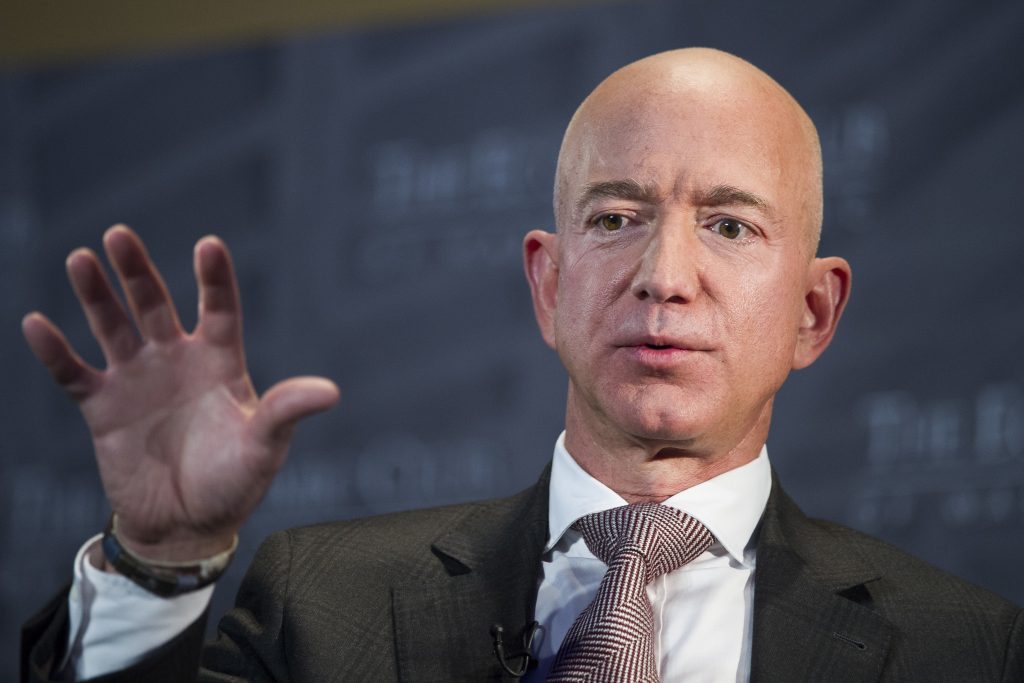 Jeff Bezos National Enquirer In this Sept. 13, 2018, file photo Jeff Bezos, Amazon founder and CEO, speaks at The Economic Club of Washington's Milestone Celebration in Washington. (Cliff Owen/AP Photo, File)