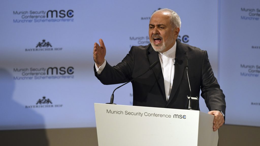 Germany Munch Security Conference Iranian Foreign Minister Mohammad Javad Zarif speaks during the Munich Security Conference in Munich, Germany, Sunday, Feb. 17, 2019. (Kerstin Joensson/AP Photo)