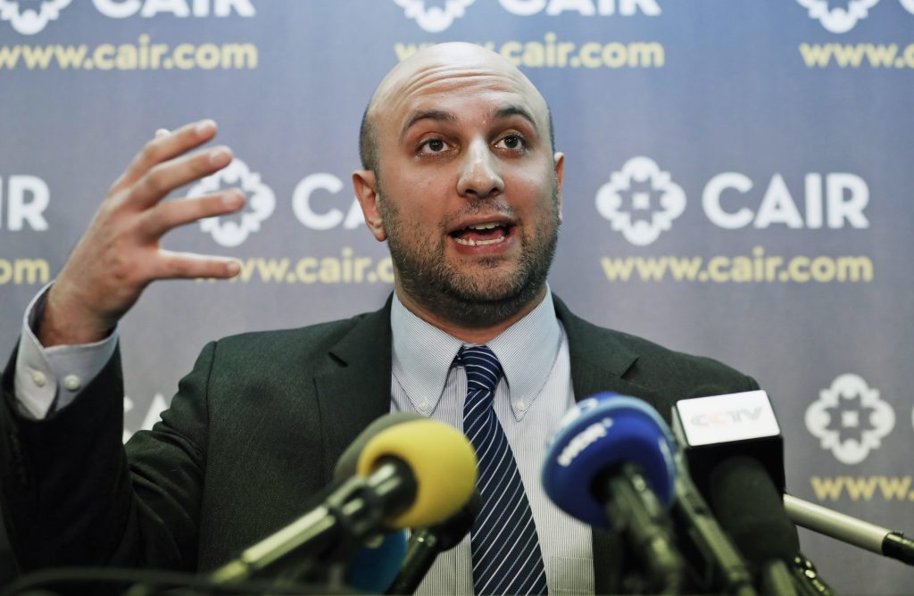 In this Jan. 30, 2017, file photo, attorney Gadeir Abbas speaks during a news conference at the Council on American-Islamic Relations (CAIR) in Washington. The federal government has acknowledged that it shares its terrorist watchlist with more than 1,400 private entities, including hospitals and universities, prompting concerns from civil libertarians that those mistakenly placed on the list could face a wide variety of hassles in their daily lives. (Alex Brandon/AP Photo, File)
