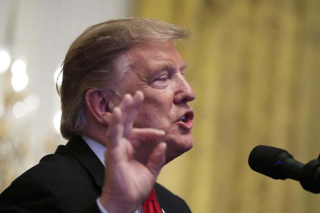 Donald Trump, Melania Trump, Mike Pence Karen Pence President Donald Trump speaks during a National African American History Month reception in the East Room of the White House in Washington, Thursday, Feb. 21, 2019. (Manuel Balce Ceneta/AP Photo)