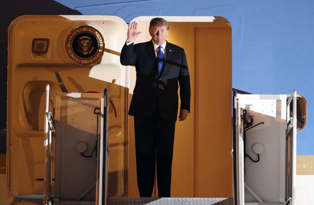 Vietnam Trump Kim Summit U.S President Donald Trump arrives at Noi Bai Airport before a summit with North Korean leader Kim Jong Un, Tuesday, Feb. 26, 2019, in Hanoi. (Kham/Pool photo via AP)
