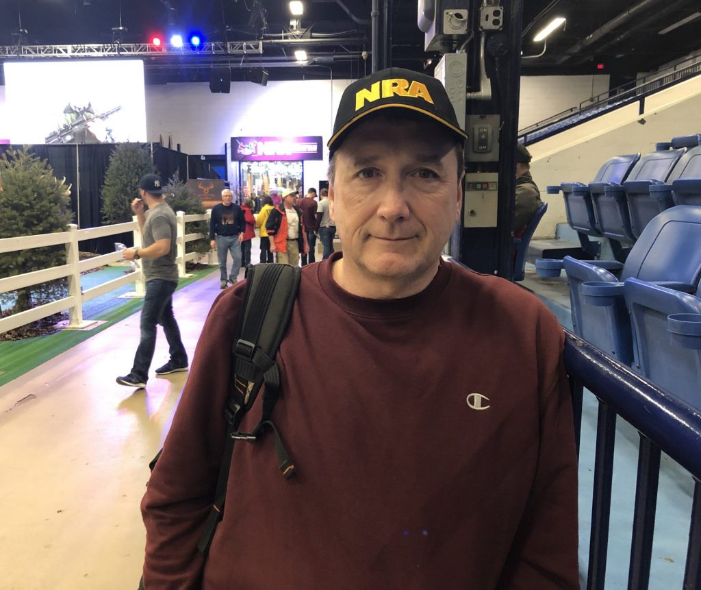 IMG_2202-e1549679324668-1920×1614 Frank Menendez, 54, of Long Island, New York, joined the NRA at the Great American Outdoor Show in Harrisburg. (Ed Mahon / PA Post)