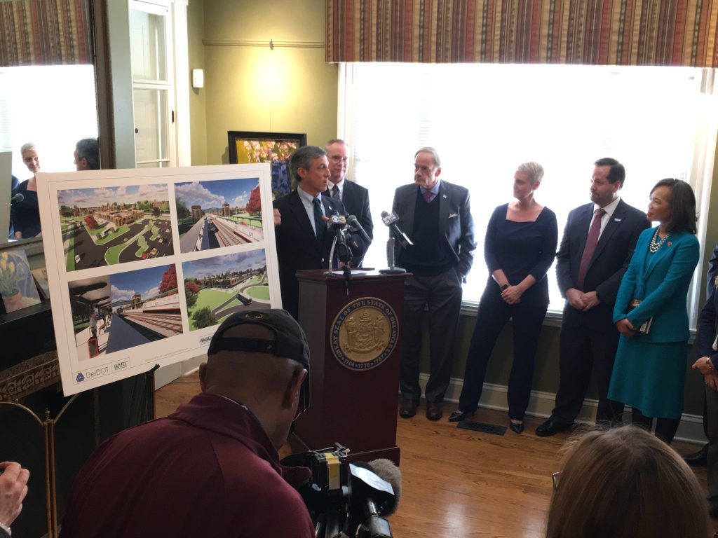 Delaware Gov. John Carney says the new train station in Claymont could be a boost for the town in much need of redevelopment. (Mark Eichmann/WHYY)