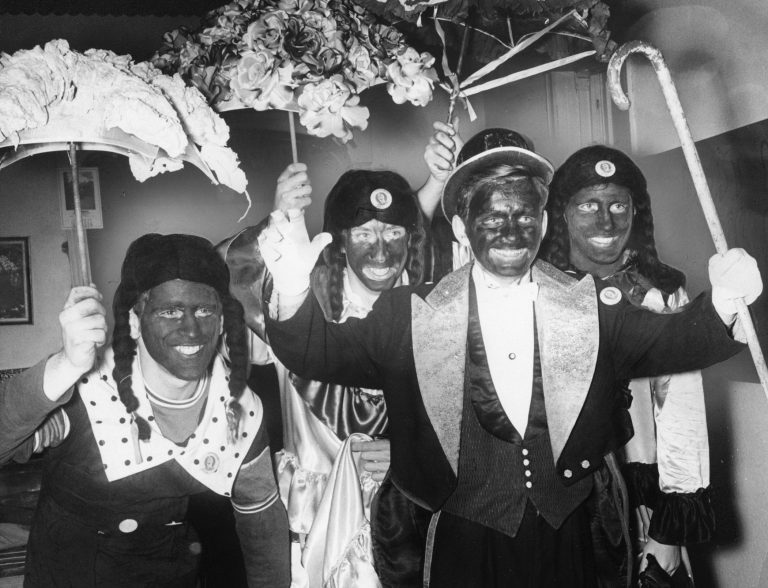 Members of the Hammond Comic Club in blackface, 2nd and Mifflin streets, January 3, 1964.
