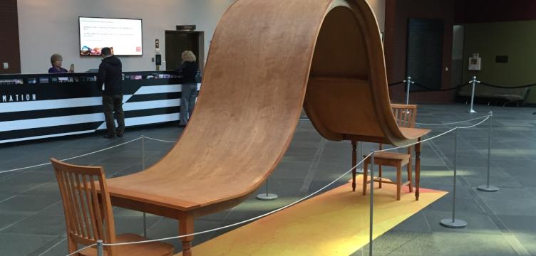 An abstract sculpture from the West Collection displayed at a temporary installation inside the Kimmel Center in 2016. (Courtesy of the Kimmel Center)