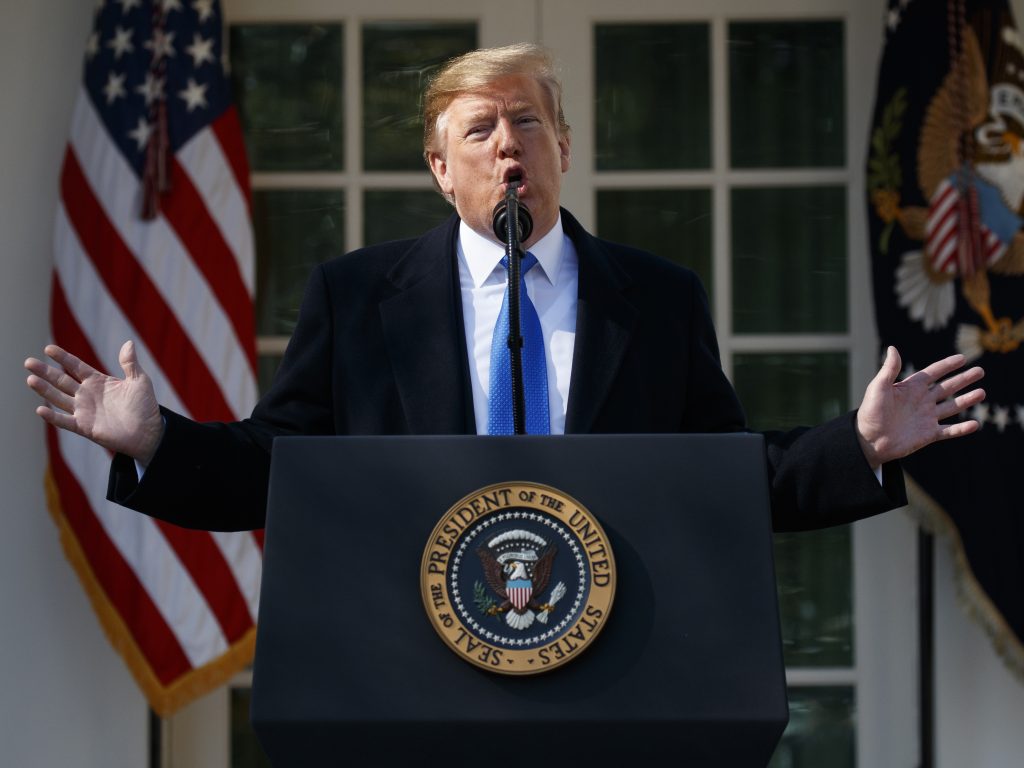 President Trump speaks in the Rose Garden at the White House on Friday to declare a national emergency in order to build a wall along the southern border. President Trump speaks in the Rose Garden at the White House on Friday to declare a national emergency in order to build a wall along the southern border. (Evan Vucci/AP Photo)