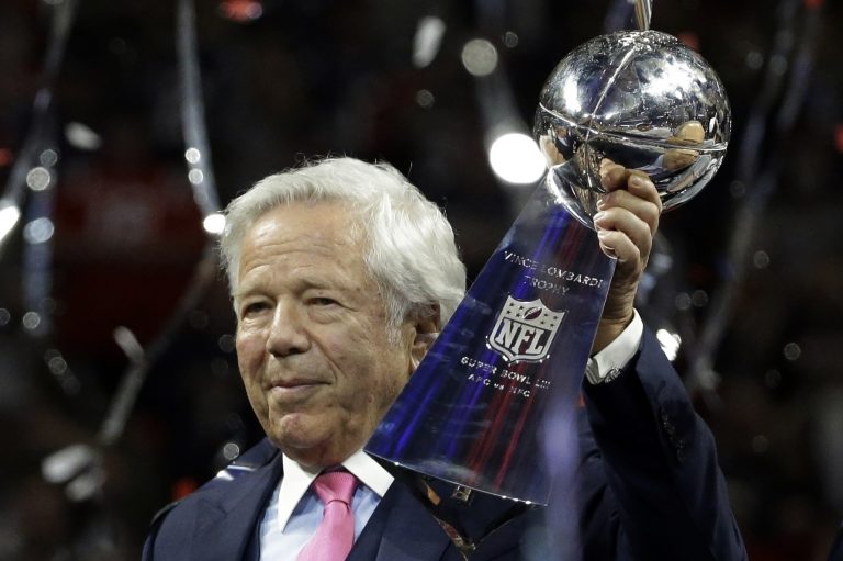 New England Patriots owner Robert Kraft is being charged with soliciting prostitution. (Mark Humphrey/AP)