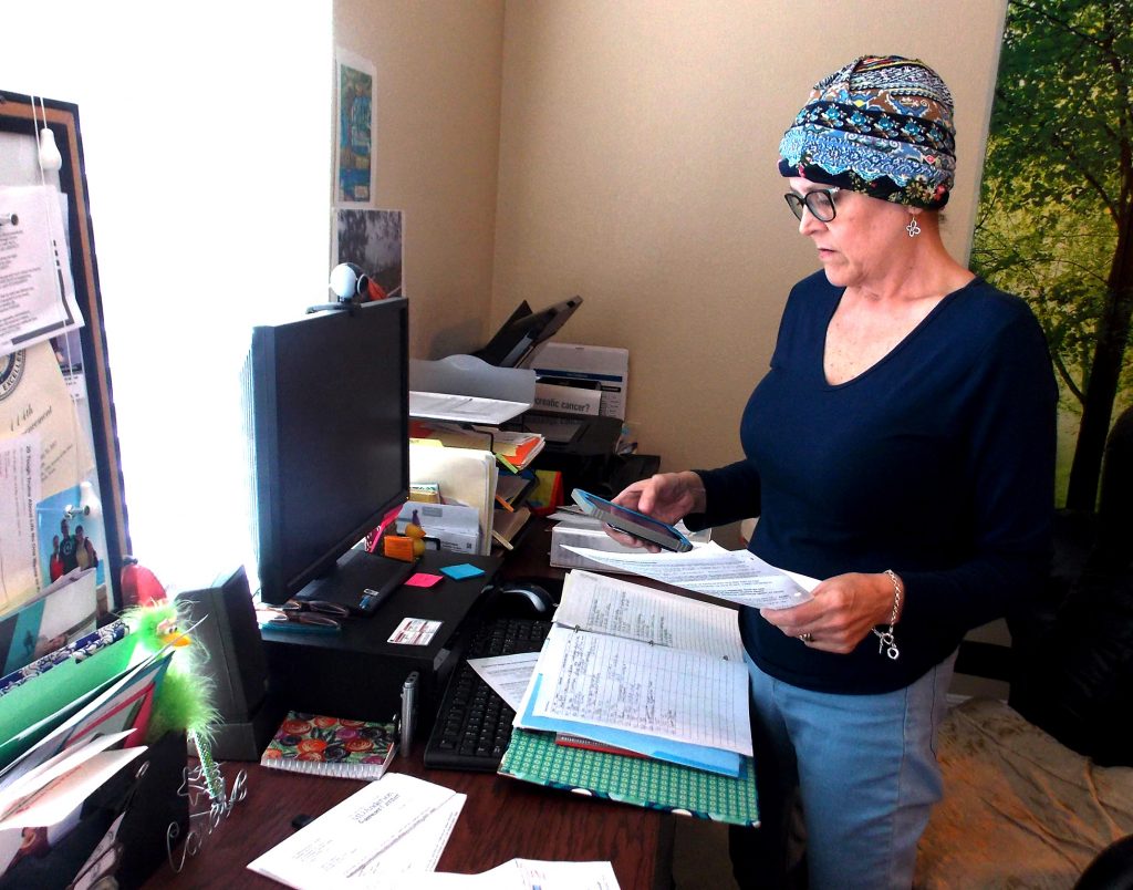 Carol Marley, a hospital nurse with private insurance, says coping with the financial fallout of her pancreatic cancer has been exhausting. Carol Marley, a hospital nurse with private insurance, says coping with the financial fallout of her pancreatic cancer has been exhausting. (Anna Gorman/KHN)