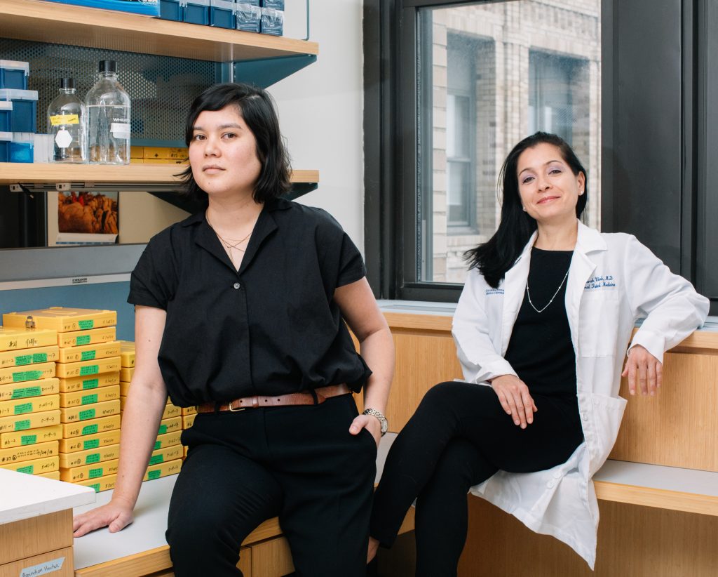 Their research is still in early stages, but Kristin Myers (left), a mechanical engineer, and Dr. Joy Vink, an OB-GYN, both at Columbia University, have already learned that cervical tissue is a more complicated mix of material than doctors ever realized. Their research is still in early stages, but Kristin Myers (left), a mechanical engineer, and Dr. Joy Vink, an OB-GYN, both at Columbia University, have already learned that cervical tissue is a more complicated mix of material than doctors ever realized. (Adrienne Grunwald for NPR)