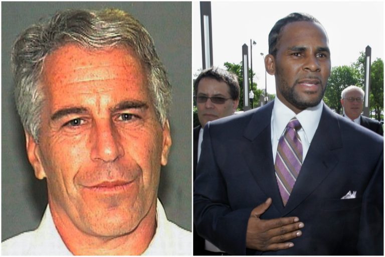 Jeffrey Epstein (Palm Beach Sheriff's Office via AP, File), R. Kelly (AP Photo/Charles Rex Arbogast),