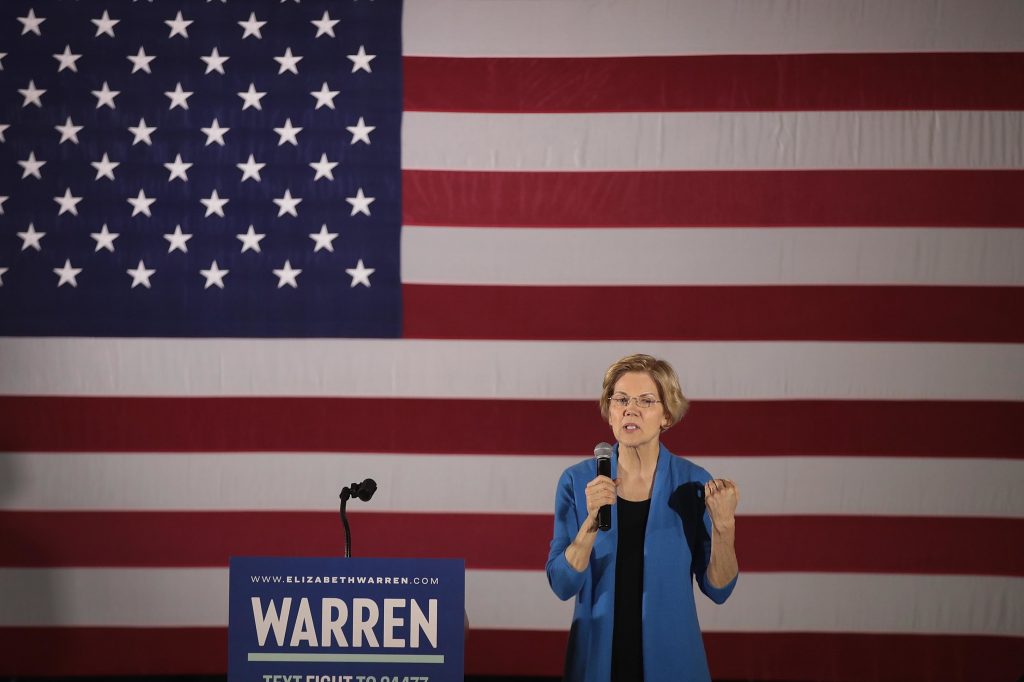 Sen. Elizabeth Warren, D-Mass., speaks at a campaign rally at the University of Iowa on Sunday. DO NOT REUSE