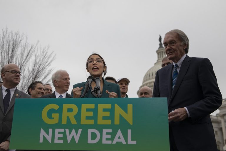 Representative Alexandria Ocasio-Cortez, Democrat of New York, speaks during a press conference to announce the 