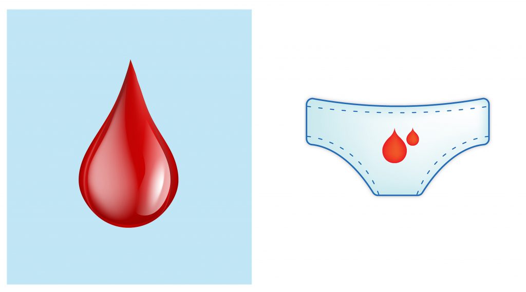 The red drop of blood (left) was designated as an official emoji to symbolize menstruation, among other things, this year. The design at right, submitted in 2017, was not accepted. The red drop of blood (left) was designated as an official emoji to symbolize menstruation, among other things, this year. The design at right, submitted in 2017, was not accepted.
(Unicode; Plan International UK)
