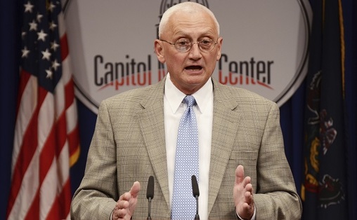 In this July 16, 2015, file photo, Pennsylvania state Rep. Gene DiGirolamo, R-Bucks, discusses a state budget stalemate during a news conference at the State Capitol in Harrisburg, Pa. (Marc Levy/AP Photo, File)