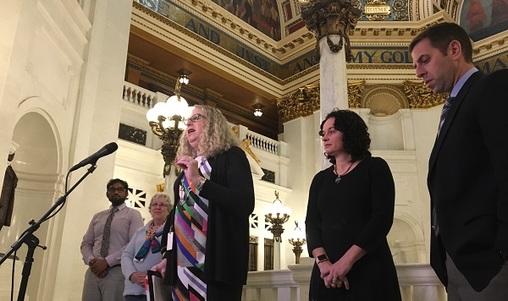Levine, a former pediatrician, had fellow pediatricians join her for a last-minute press conference defending the importance of vaccines. (Katie Meyer/WITF)