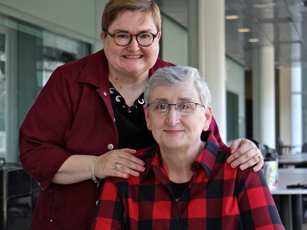 2019 03 06-e lee-cindy clawson karyn wiseman-philadlephia whyy-united methodists gay marriage The Rev. Dr. Karyn Wiseman, a former United Methodist pastor (right), and her wife, Cindy Clawson. (Emma Lee/WHYY)