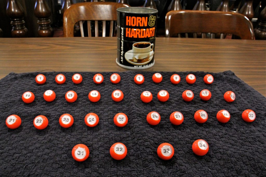 2019 03 20-e lee-philadelphia city hall-horn and hardart ballot position The method of determining ballot position in Philadelphia involves 34 numbered balls and a Horn & Hardart coffee can. (Emma Lee/WHYY)